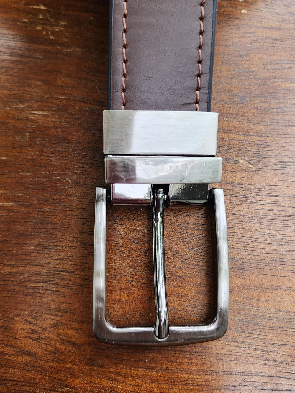 Unbranded Men's Reversible Leather Belt Black Brown Silver Buckle Size 46 48